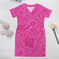 thumbnail image 2 of Summer V-Neck Short-Sleeved Dress Home Loose Skirt Polynesian Vintage Pattern Design Pocket Dress Party Dress, 2 of 7