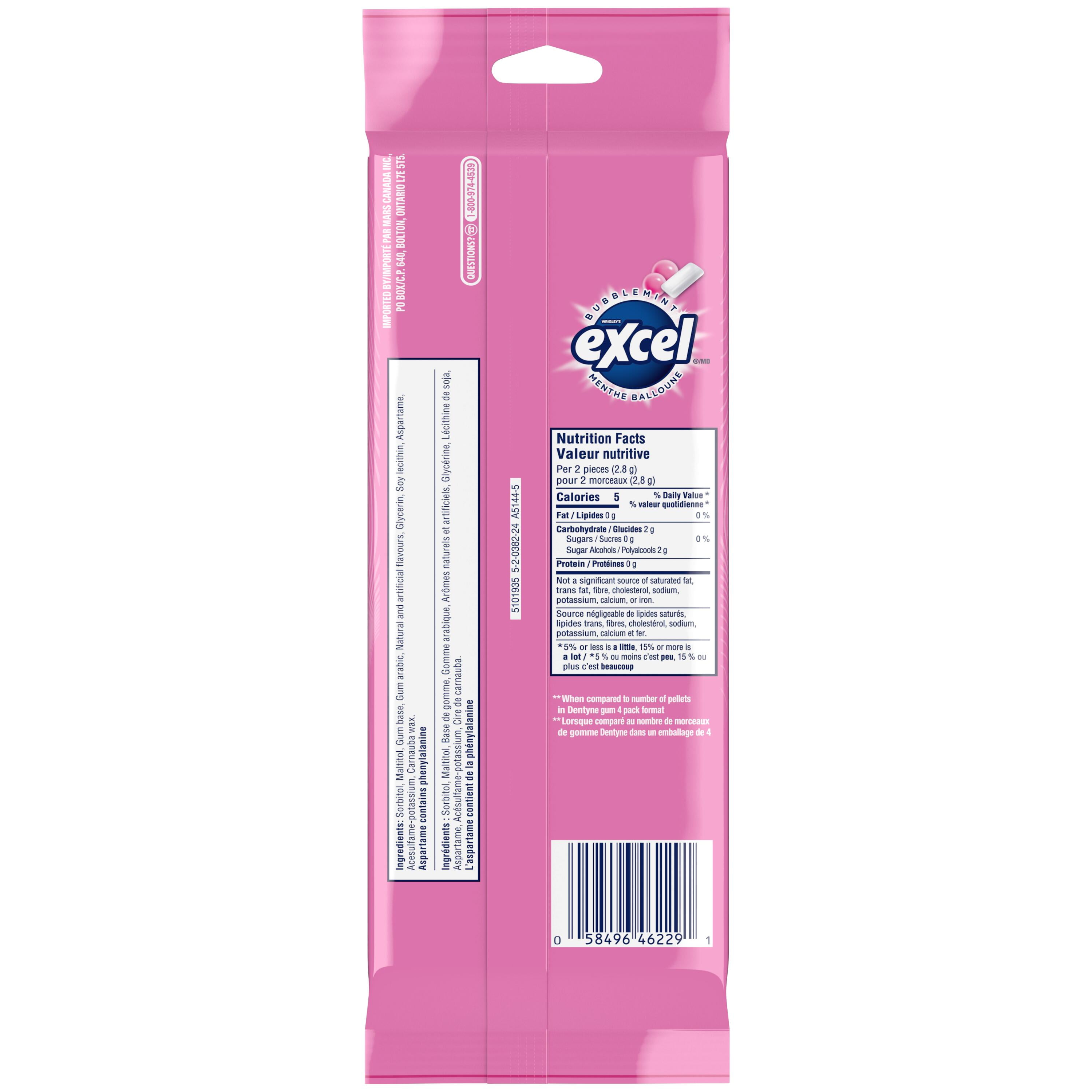 EXCEL, Menthe balloune, gomme à mâcher sans sucre, 18 morc., 3 emb. Emballages de 3, 18 morceaux