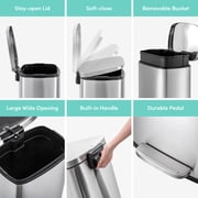 Qualiazero Kitchen Trash Can, 13.2 Gallon Stainless Steel Step Garbage Bin with Soft Close Lid, Silver