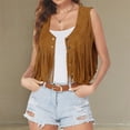 somlo Women's Tassel Sleeveless Vest 70s Hippie Faux Suede Fringe
