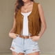 thumbnail image 1 of ICHUANYI Clearance Women's Ethnic Jacket Round Neck Sleeveless Cardigan Vintage Solid Lightweight Coat(Khaki, S) ICHUANYI WER2023080902907, 1 of 7