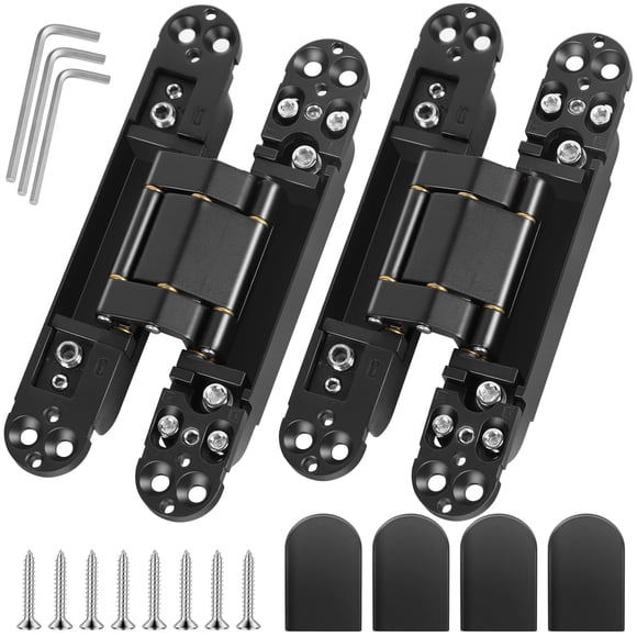Upgraded Invisible Door Hinges (2 pcs) -6 Inch Black Hidden Hinges for Doors, 3 Way Adjustable & 180 Deg Swing & Copper Support Invisible Hinge, Heav