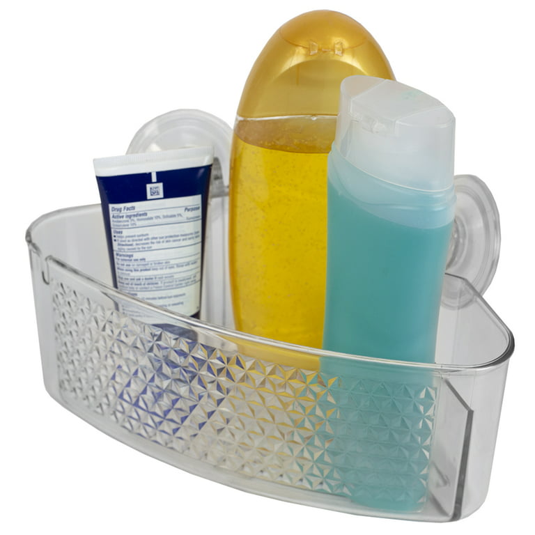 Home Basics Cubic Corner Plastic Shower Caddy with Suction Cups, Clear 