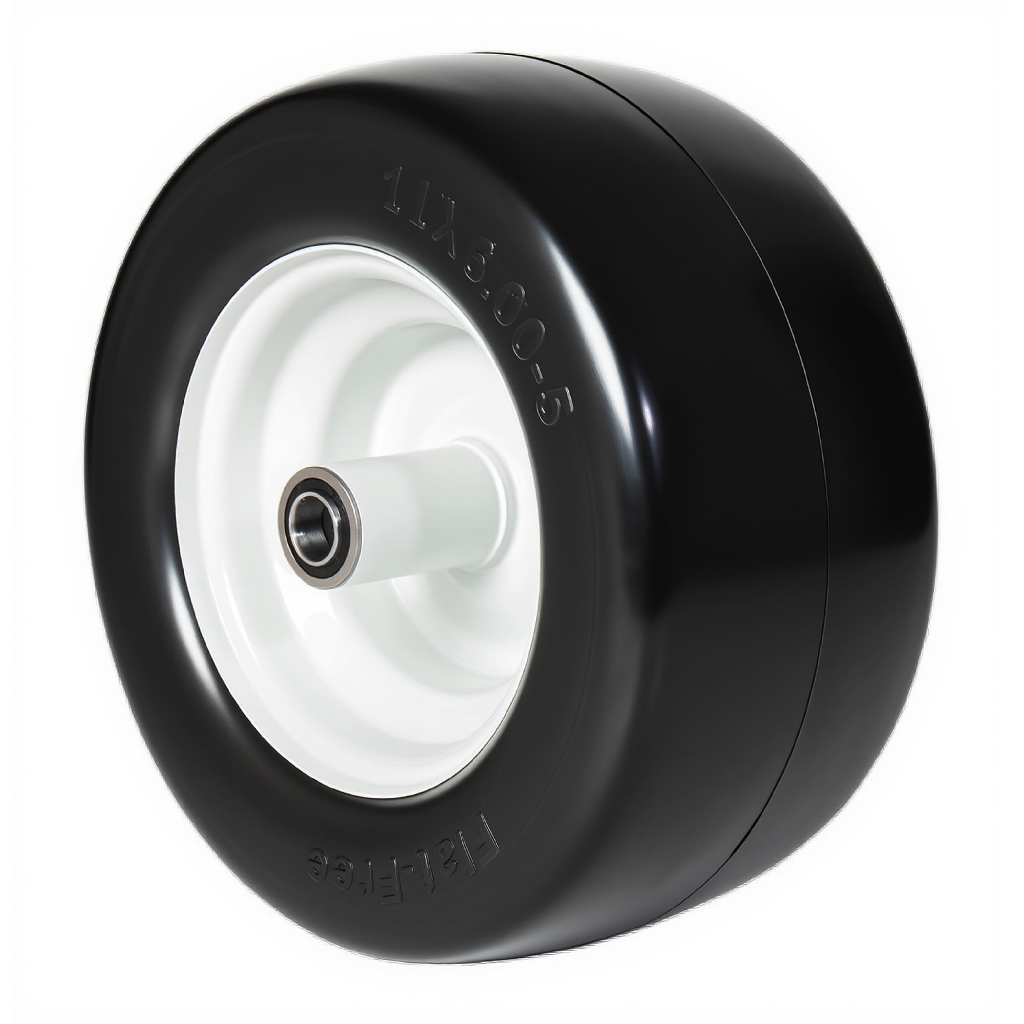 Leumius Set of 2 11x6.00-5 Smooth Tire and Wheel, 11x6-5 Solid Rubbe Riding Lawn Mower Tire with Rim, 3/4" Bearing, 5.8" Centered Hub, Smooth Tread Solid Tire for Zero Turn Mowers