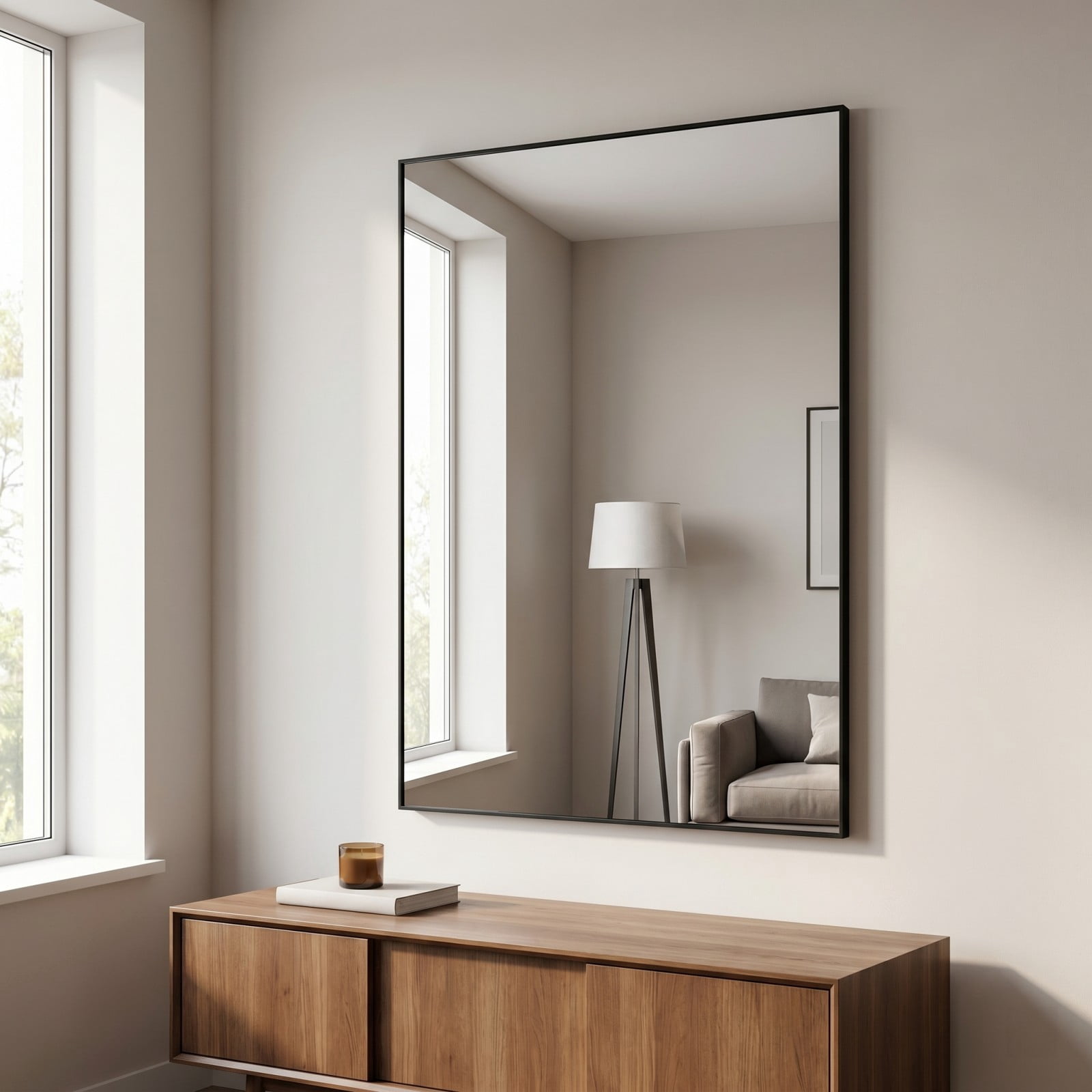 GRAHMCY 20"x40" Rectangular Bathroom Wall Mounted Mirror Vanity Mirror, Black