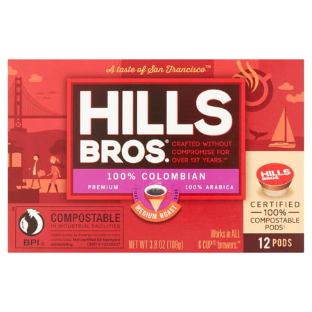 Hills Bros. 100% Colombian K-Cup Coffee Pods, Medium Roast, 12 Count Box