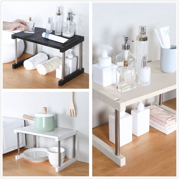 Xihbxyly Estante de Cocina, Soporte Ajustable para Platos, Diseño Resistente de Pp y Acero Inoxidable, Antideslizante, Multiusos para Cocina, Baño y Salón, Negro/Blanco/Beige, 41 X 26 X 24 Cm