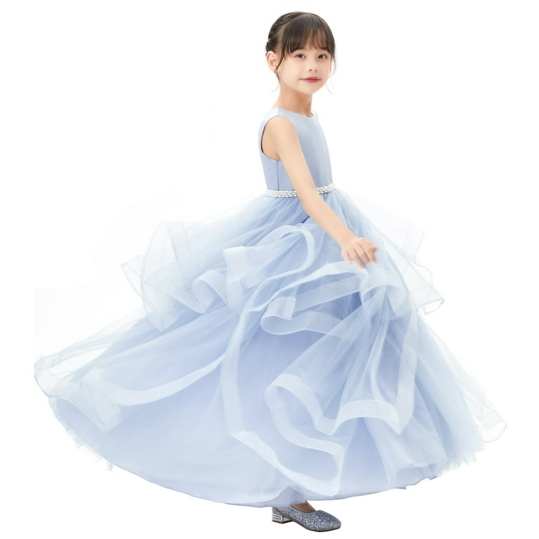 Heart Cutout Ruffle Skirt Flower Girl Dress Junior Bridesmaid Gown 329 Dusty Blue / 4 Heart Cutout Ruffle Skirt Flower Girl Dress Junior Bridesmaid Gown 329 Dusty Blue / 4
