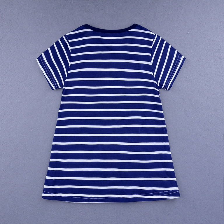 Baby Girl Clothes Toddler Kids Girls Cotton Short Sleeve Casual Dress  Cartoon Appliques Striped Princess Dresses 