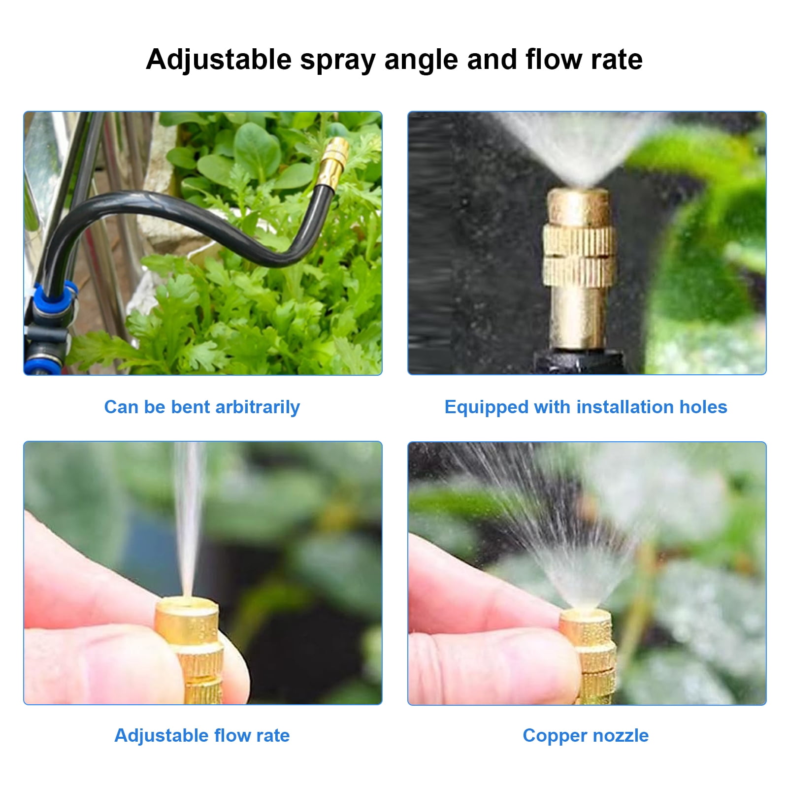 Free Bending Copper Mist Nozzle Universal Spray Nozzle Straight Push Lock Joint Garden Humidification Sprayer, Hose Nozzle Sprayer Heavy Duty