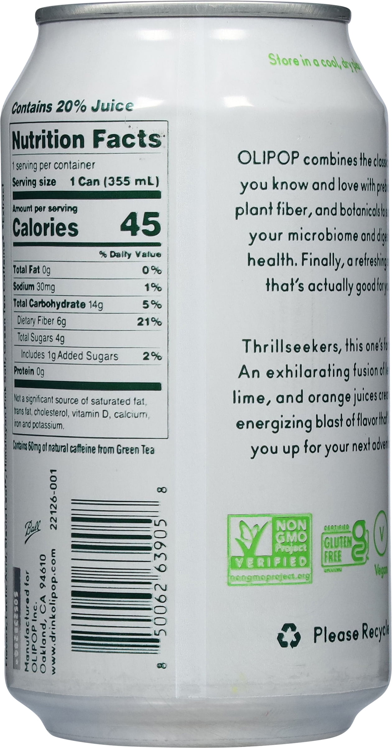 (12 pack) Olipop Prebiotic Soda, Beverages w/ Prebiotics, Botanicals & Plant Fiber, Ridge Rush, 12 Oz