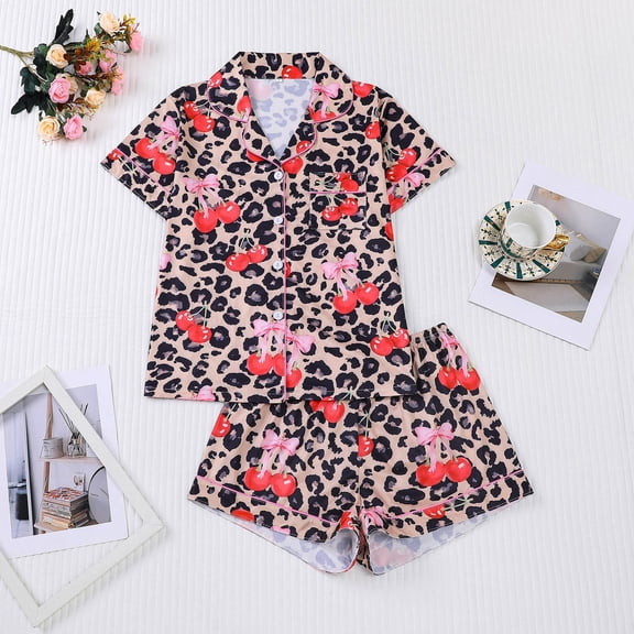 MAIHAN Women 2 Piece Pjs Shorts Set Short Sleeved Shorts Home Clothing Set Button Shirt and Elastic Waist Shorts Casual Lounge Sets