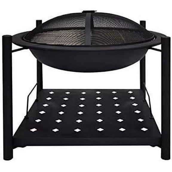 SereneLife Outdoor Wood Fire Pit - Steel BBQ Grill Fire Pit Bowl with Mesh Spark Screen, Cover Log Grate, Wood Fire Poker for Camping, Picnic, & Bonfire