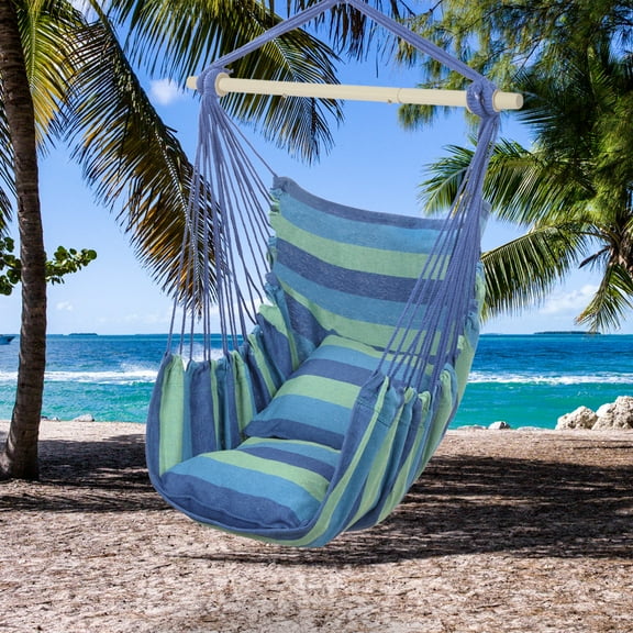 Ktaxon Hammock Chair Patio Camping Porch Swing Seat Portable Blue Stripe with 2 Pillows