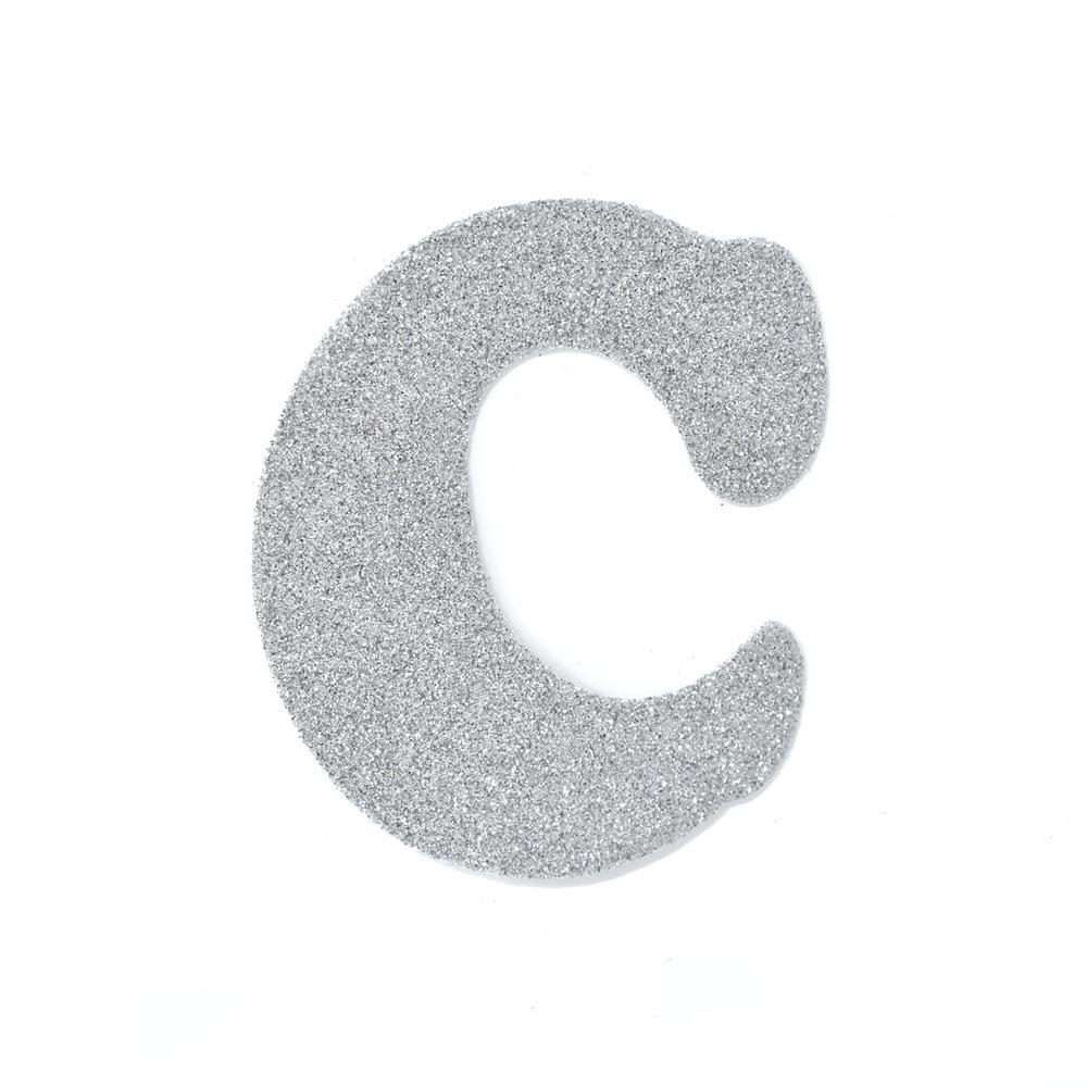 EVA Glitter Foam Letter Cut Out "C", Silver, 41/2Inch, 12Count