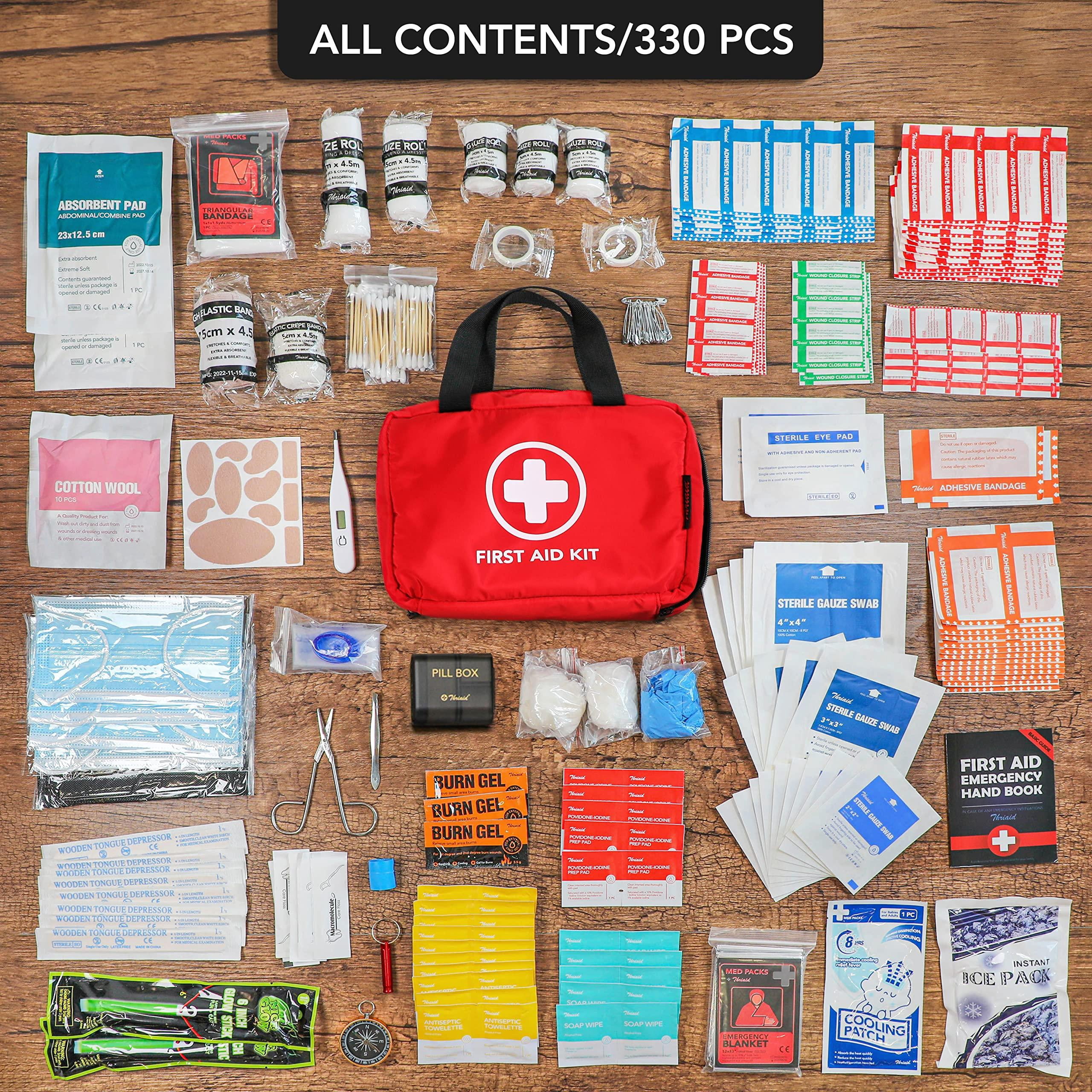 330 Piece First Aid Kit  Waterproof Compact Trauma Kits For Any Emergencies Ideal Home Office Car Travel Outdoor Camping Hiking Boating (red)