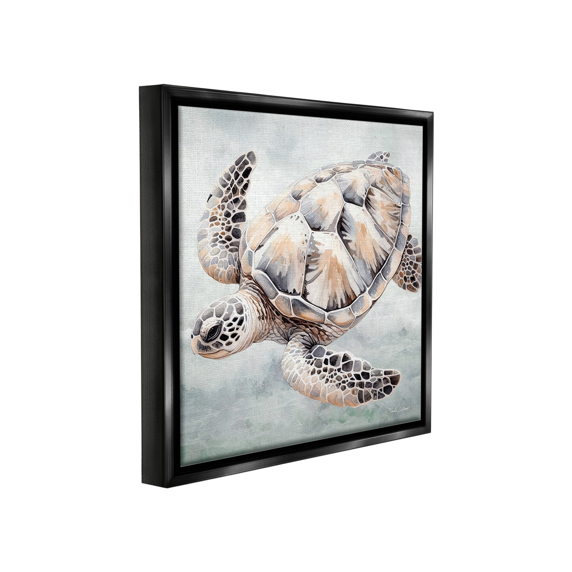 Stupell Industries Detailed Sea Turtle Animals & Insects Painting Black Floater Framed Canvas Art Print Wall Art, 25 x 25