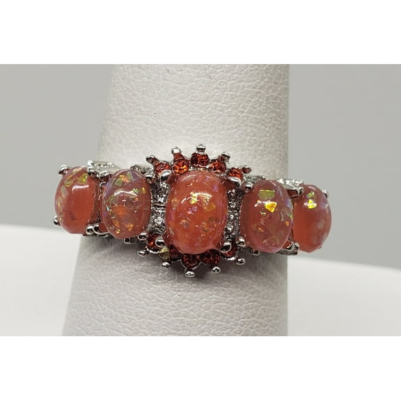 Size 9, Orange Fire Opal Topaz Silver Ring