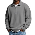 thumbnail image 3 of Nokdvo Men’s Long Sleeve Polo Shirts Waffle Knit 1/4 zip T Shirts Collared Textured Knit Pullovers Solid Color Fashion Winter Big and Tall Comfort Classic Golf Pullover Sweater,Gray 3XL, 3 of 4