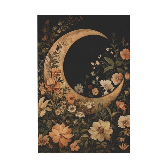 Mystical Celestial Moon Floral Boho Canvas Wall Art for Bedroom Home or Office 12*18in
