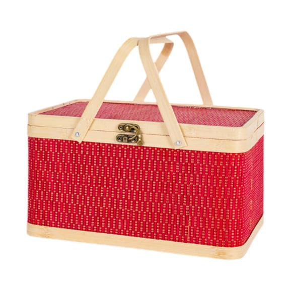 Cesta de picnic cómoda, fácil de usar, práctica tejida de merienda al aire libre Rojo