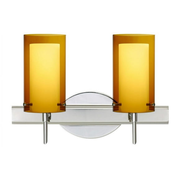 Besa Lighting 2SW-G44007-LED-CR Pahu 4-Two Light Bath Vanity-14.63 Inches Wide by 9.88 Inches High Chrome Transparent Armagnac/Opal Transparent Smoke/Opal Glass