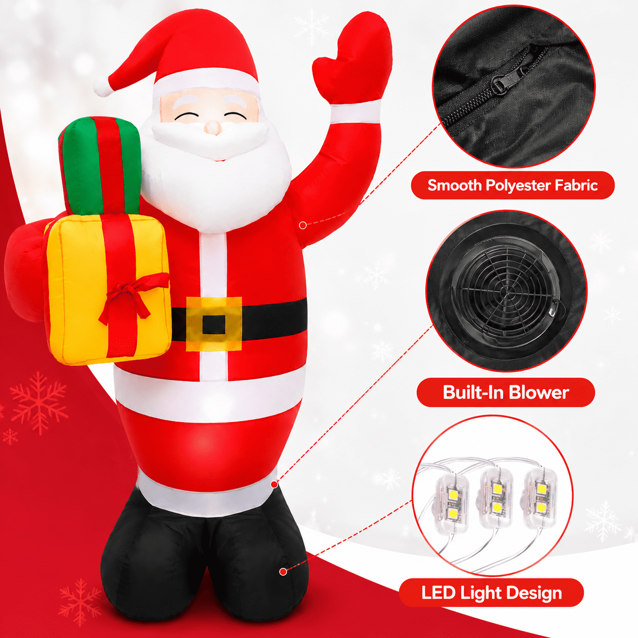 5FT Christmas Inflatable Santa Claus, Outdoor Yard Decoration with Rotating  LED Lights