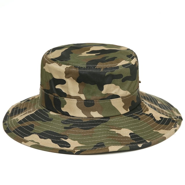 HES Chapeau de Soleil pour Hommes Camouflage Accessoire Réglable Absorbant la Sueur Bord Rond Seau pour Randonnée