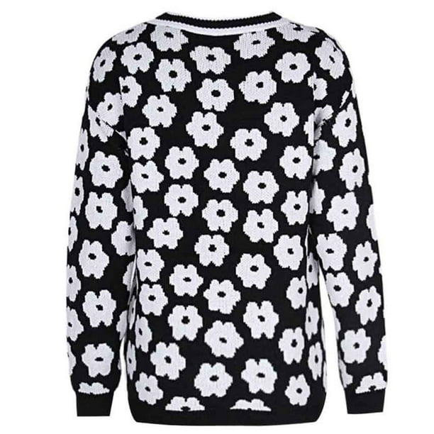 Top de manga Larga Gibobby Suelto Suéter de cuello redondo negro talla S