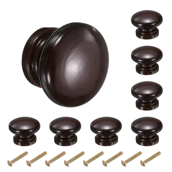 8pcs Round Wooden Knobs, 34mm/1.3" Mushroom Shape Single Hole Drawer for Drawer Dresser Wardrobe, Dark Brown