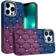thumbnail image 3 of Designed for Apple iPhone 16 Pro Max (6.9") Fashion Flower Design Sparkle Glitter Shimmer Rhinestone Bling Leather Feel Thick TPU Rubber Hard PC Phone Case Cover - Dark Blue /Burgundy, 3 of 10