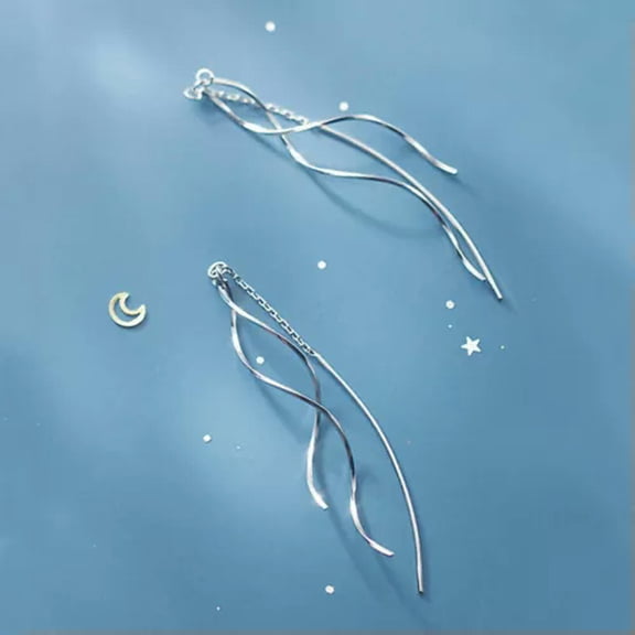 QQTDFG 925 Sterling Silver Twisted Waves Ear Threader Thread Through Earrings A4333-Silver