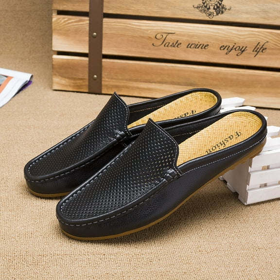 Men Genuine Leather Slip On Mules Light Open Back Casual Shoes Walking Driving