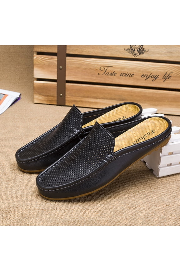 Men Genuine Leather Slip On Mules Light Open Back Casual Shoes Walking Driving
