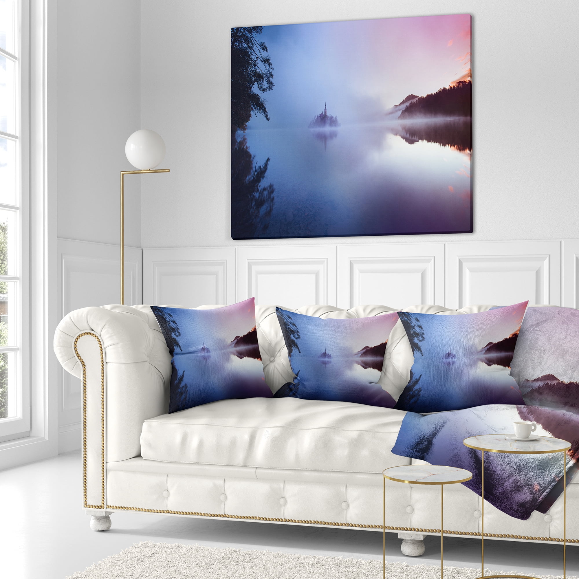 Designart Island with Old Church in Bled City - Landscape Printed Throw Pillow - 16x16