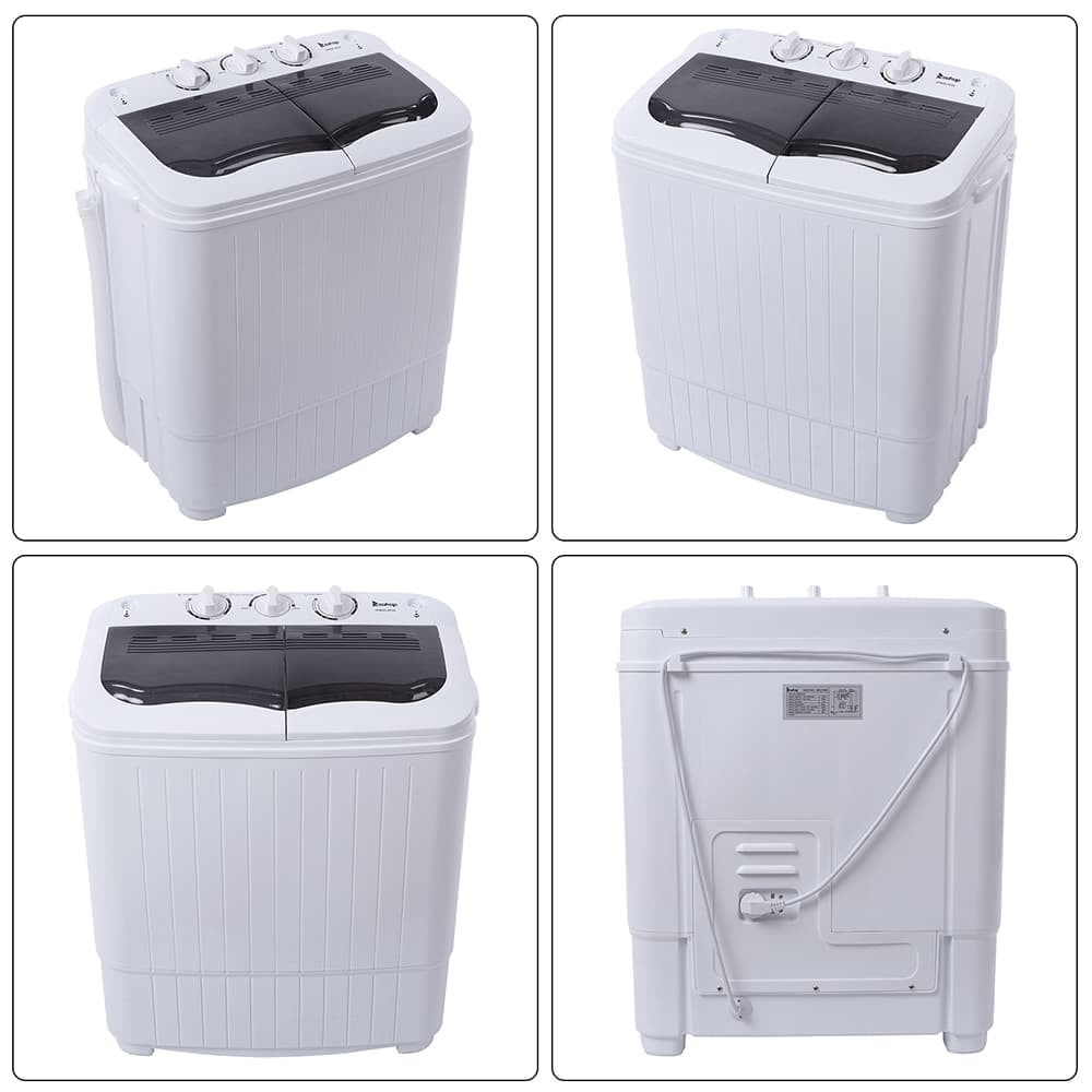 Hassch Semi-Automatic Washing Machine with 2 Tub, Compact Laundry Machine with Built-in Drain for Home, Apartment, Gray