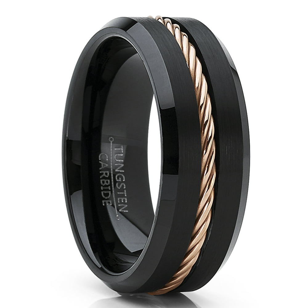 RingWright Co. Men's Black Tungsten Carbide Wedding Band