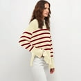 thumbnail image 6 of Odeerbi Fall Winter Striped Cotton Sweater For Women 2025 Long Sleeve Crew Neck Side Slit Oversized Pullover Sweater Red, 6 of 9