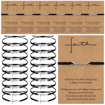 50Set Bulk Faith Bracelets with Cards and Organza Bags Adjustable Christian Charm Bracelets for Women Inspirational Religious Gifts for Church Events Baptisms Weddings and Special Occasions