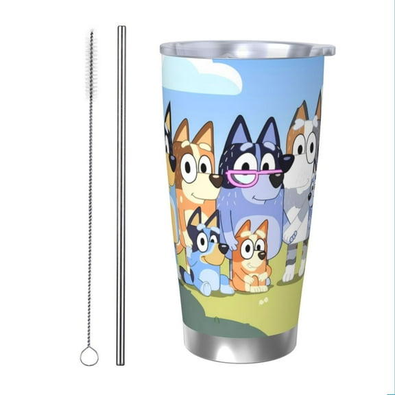 Saiise Bluey Print Tumbler 20 Oz Stainless Steel Vacuum Insulated with Straw Coffee Cup for Home,Office,Outdoor Works Great for Ice Drinks and Hot Beverage