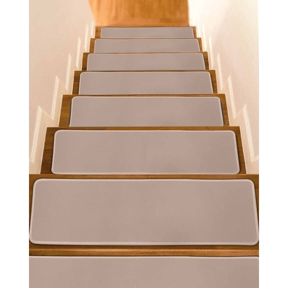 Warm Beige Non-Slip Stair Treads for Wooden Steps, 10 Pack-8x30in Carpet Stair Mats with Adhesive Backing, Noise-Reducing Step Covers for Indoor Stairs, Easy to Install & Residue-Free