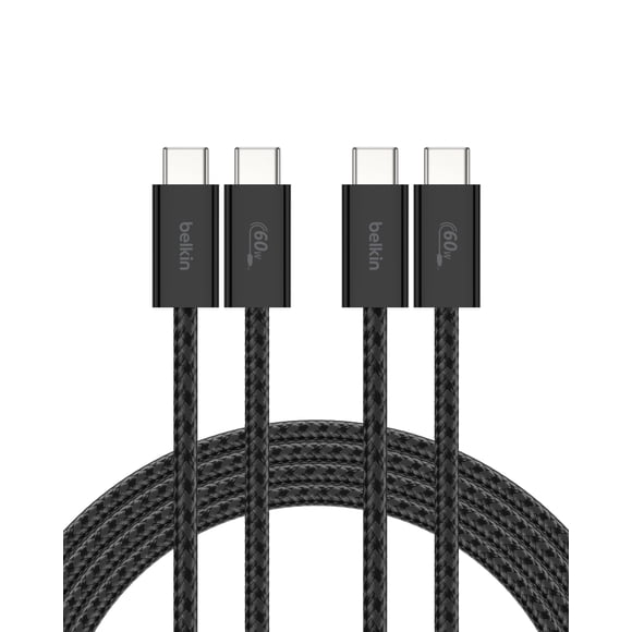Cable USB C a USB C, paquete de 2 unidades de Belkin, 2 m, 60 W, para iPhone 16, color negro