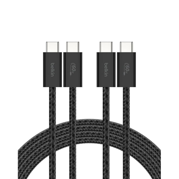 Cable USB C a USB C, paquete de 2 unidades de Belkin, 2 m, 60 W, para iPhone 16, color negro