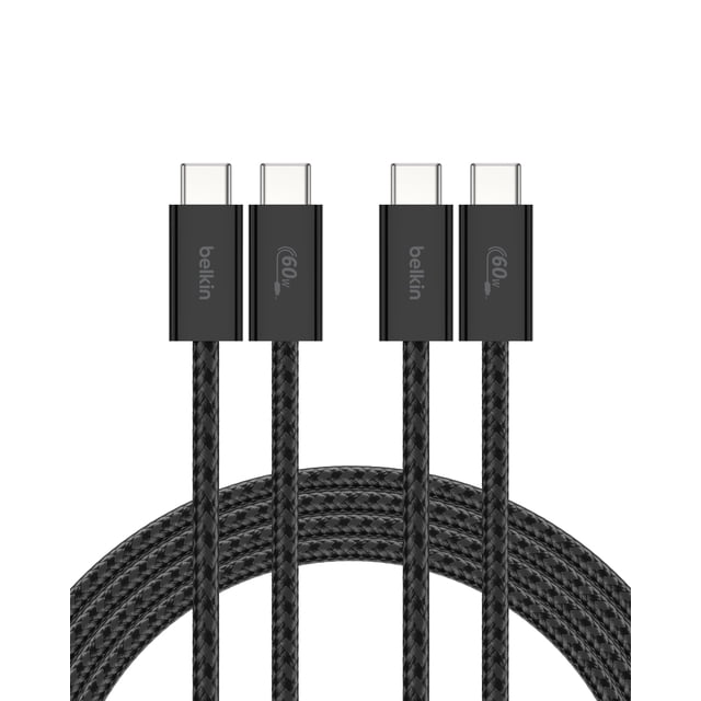 Cable USB C a USB C, paquete de 2 unidades de Belkin, 2 m, 60 W, para iPhone 16, color negro