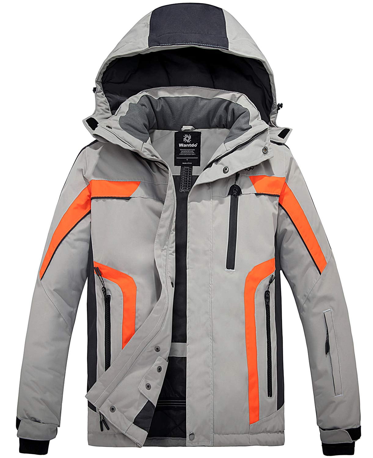 Wantdo Men's Plus Size Waterproof Ski Jacket Big&Tall Warm Winter Hooded Coat Snow Mountain Windbreaker 