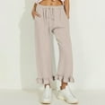 thumbnail image 7 of Lodgix Linen Capri Pants for Women Wide Leg Ruffle Hem Flowy Beach Pants with Pocket Crop Casual Loose High Waisted Trousers Khaki M, 7 of 7