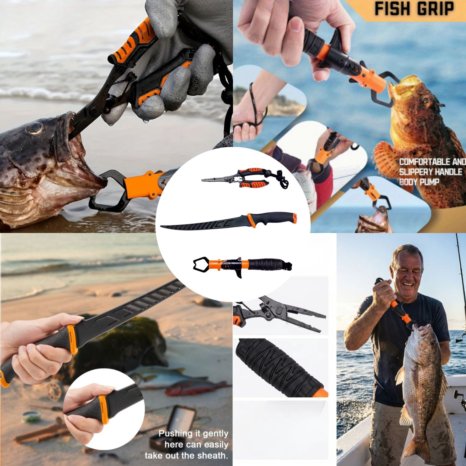 Nilight 7pcs Fishing Tools Kit- Fishing Plier, Fish Lip Gripper, Fillet Knife, Scissors, Fishing Accessories and Equipment, Fishing Gifts for Men
