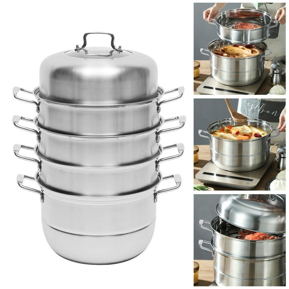 32.5cm5Tier Vegetable Steamer Pan Set Food Stainless Steel Pot Cooking Glass Lid
