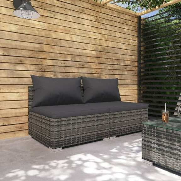 vidaXL 2 Piece Patio Lounge Set with Cushions Poly Rattan Gray