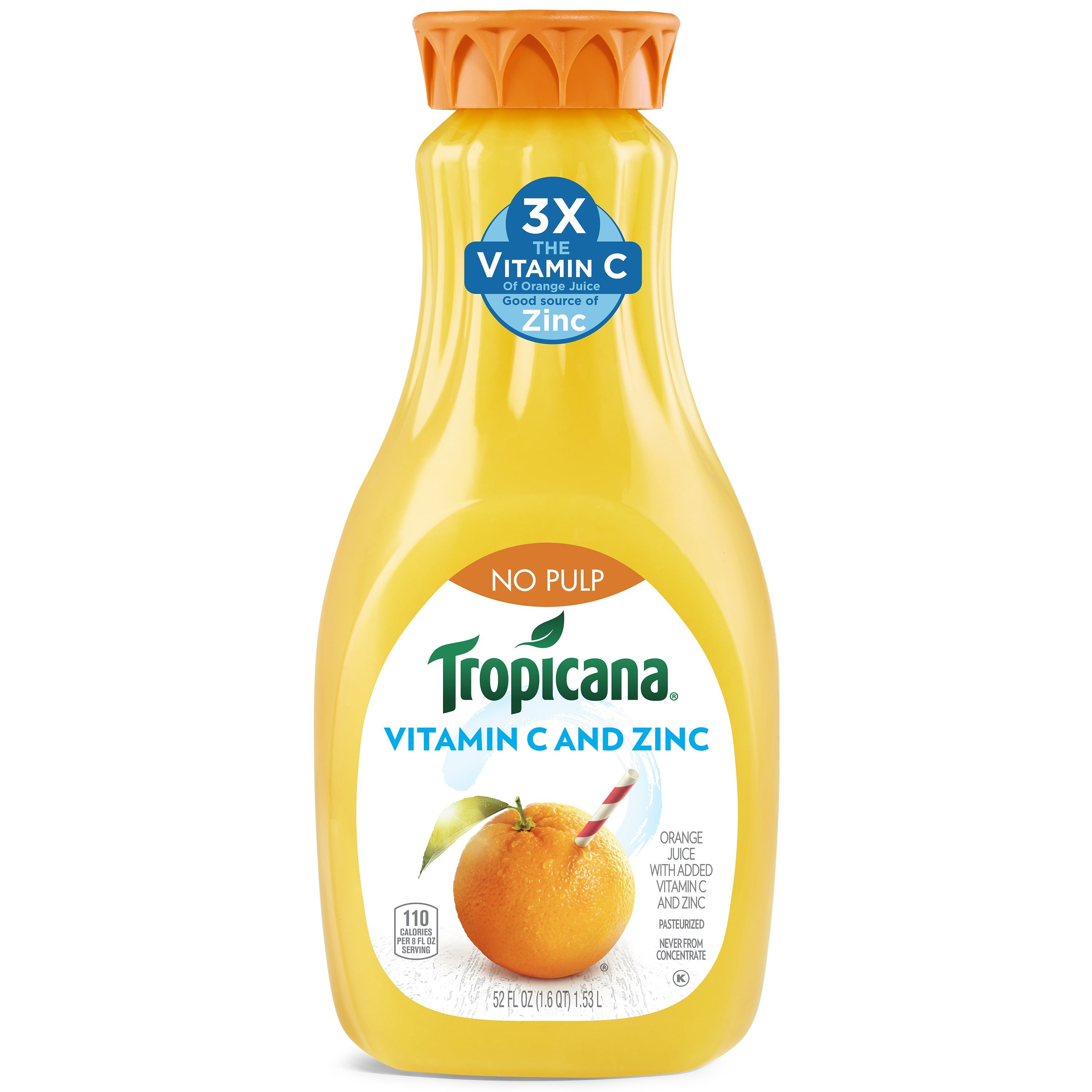 Tropicana No Pulp Vitamin C and Zinc Orange Juice, 52 Fl ...